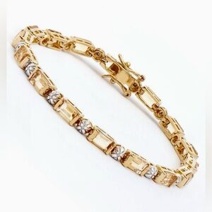 8.54cts Natural Citrine and Diamonds 18k Yellow Gold Plated Tennis Bracelet